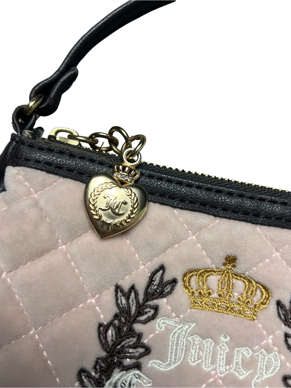 Juicy Couture Bag Beige Pink Quilted Logo Wristlet Purse Clutch Purse - Picture 3 of 8